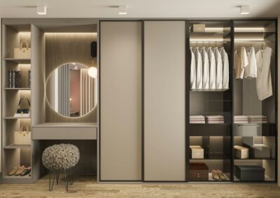 Dressing avec miroir et rangements (photo d'illustration)
