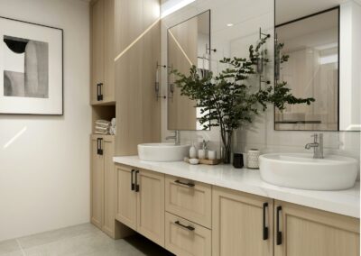 Meuble vasque en céramique blanche avec robinet (photo d'illustration)